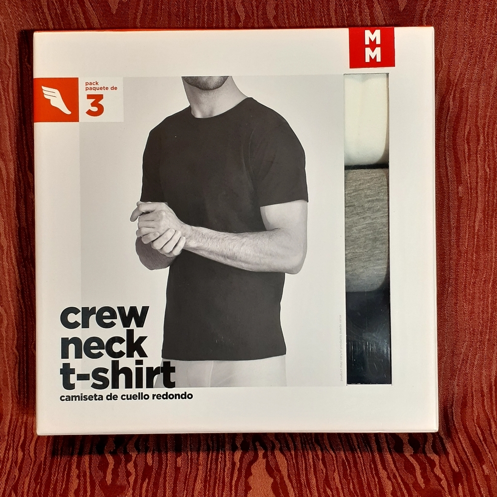Men's 3 Pack Comfort Fit Crew Neck T-Shirts Size M White/Gray/Black
